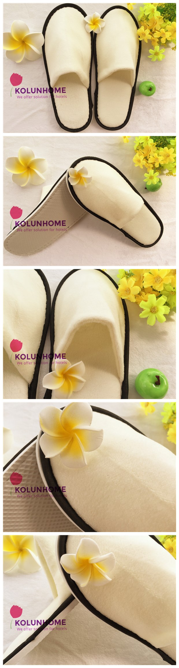 High end velour slipper with cloth piping