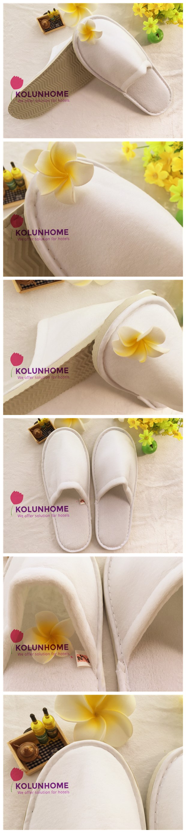 Plain white 100% velour slipper for star hotels
