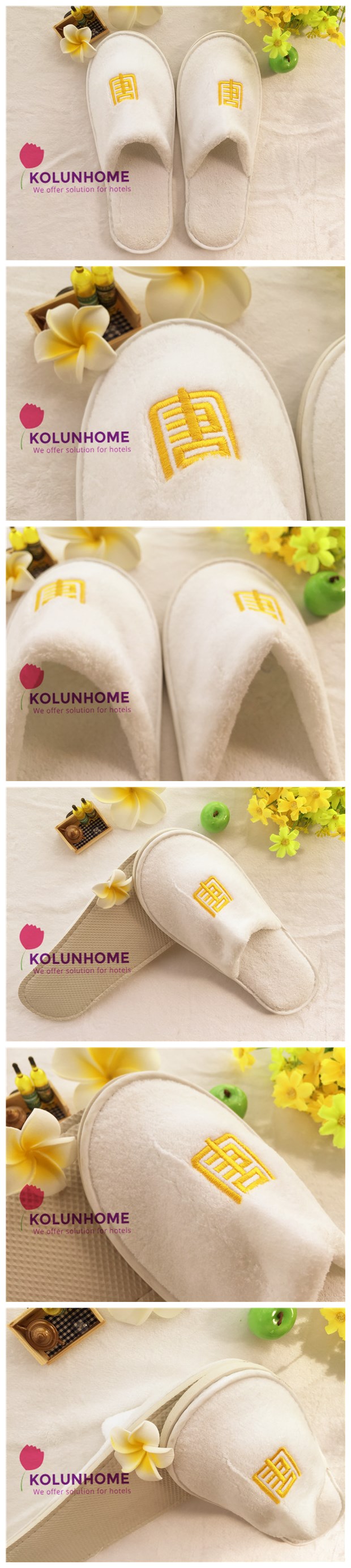 High quality hotel velour slipper with embroidary logo